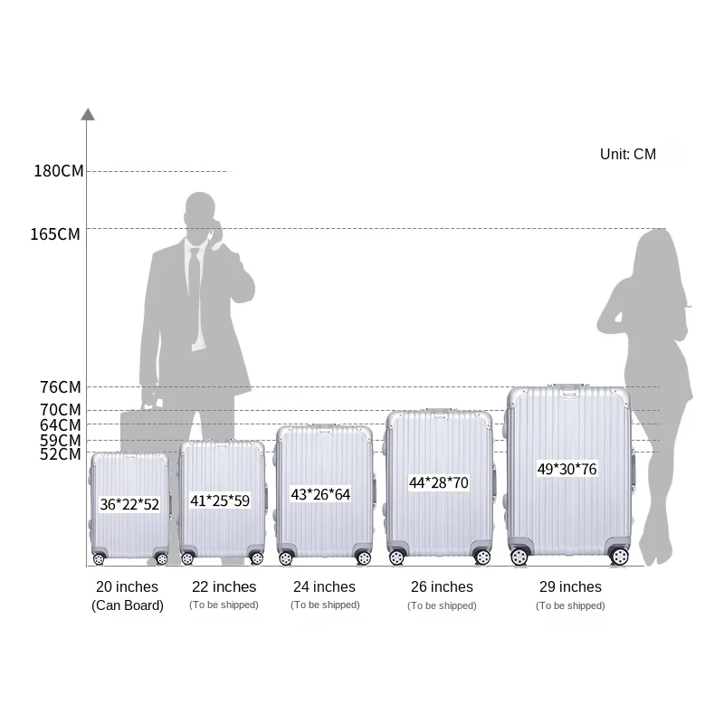 20/24/29 pouces nouvelle valise cadre en aluminium bagage roulant valise cabine à main matériel pc valise de voyage douane serrure tsa