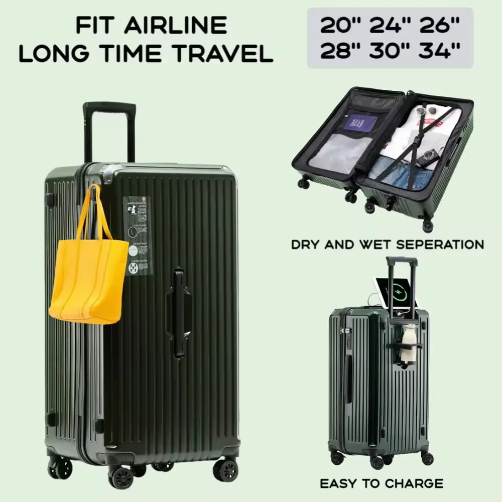 Porte-gobelet de grande capacité pour femmes et filles, valise à bagages, chargement USB, bagage à main d'embarquement, voyage, 20 ", 24", 2024 ", nouveau, 26/28