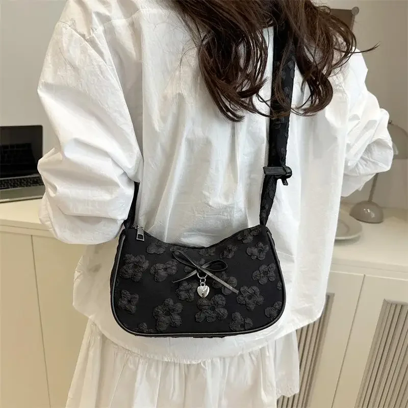 sac à main chic en forme de croissant pour femmes, avec nœud imprimé floral, design plissé, tendance, sac à bandoulière luxueux pour filles douces