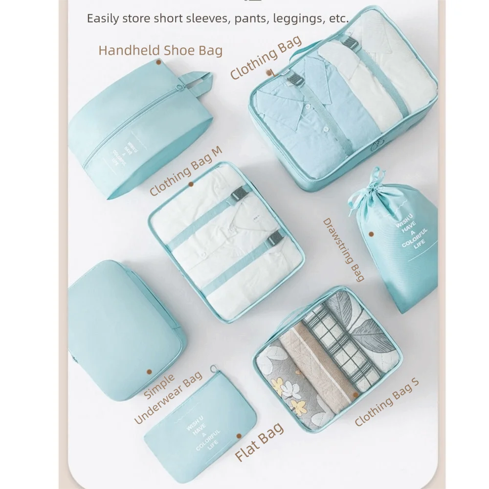 ensemble d'organisateurs de voyage pliables, 8 pièces, valise étanche de grande capacité, cubes d'emballage portables de différentes tailles, pochette pour valise et chaussures