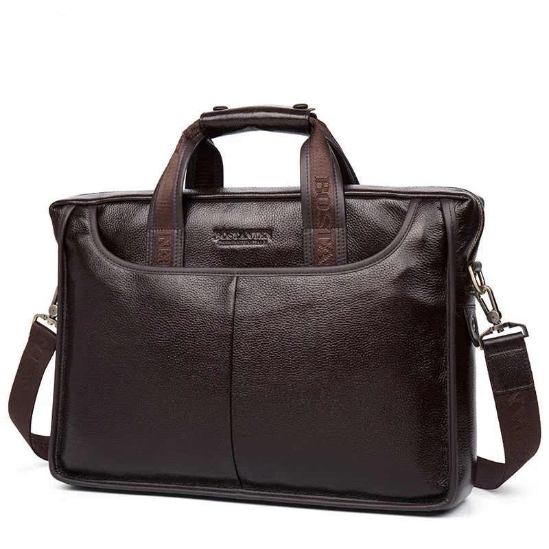 sac à main en cuir de vache 100% véritable pour hommes, sacoche à bandoulière, fourre tout, porte documents pour ordinateur portable, 14 pouces