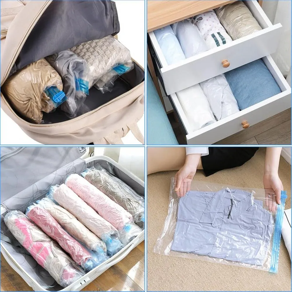 sacs de compression enroulables, 8 paquets, sacs de rangement sous vide réutilisables pour organisateur de voyage, gain de place dans la valise, aucune pompe requise