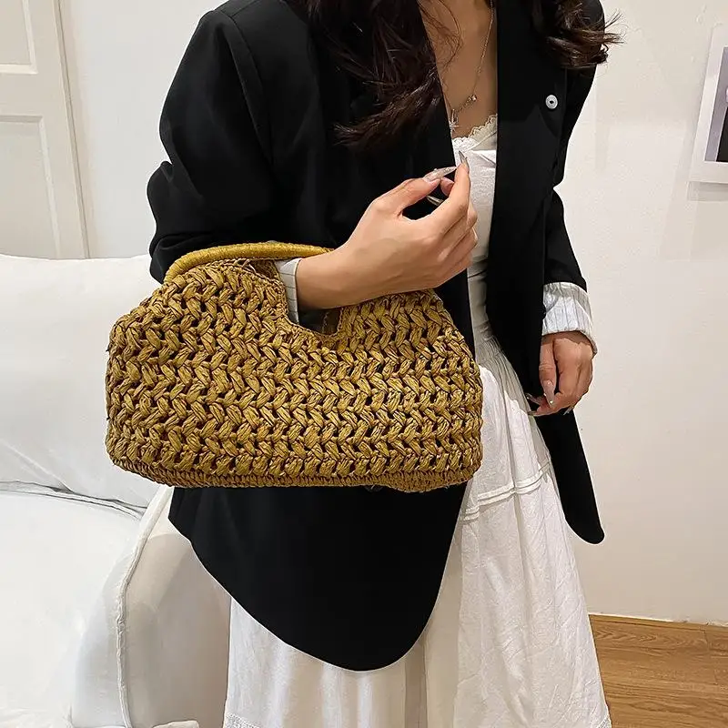 sac à main tissé élégant pour femmes, sac sous les bras en paille de plage, sacs à bandoulière polyvalents et exquis, sacs de soirée pour cadeaux pour femmes