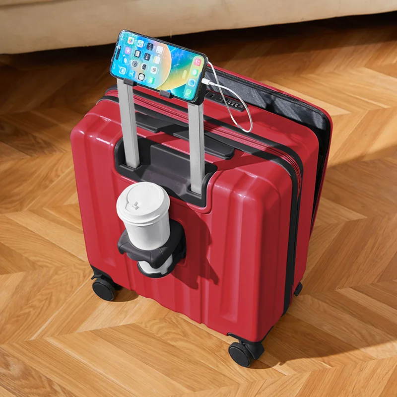 valise à roulettes à la mode de 18 pouces avec support porte gobelet et valeur esthétique valise à main avec couvercle rabattable avant