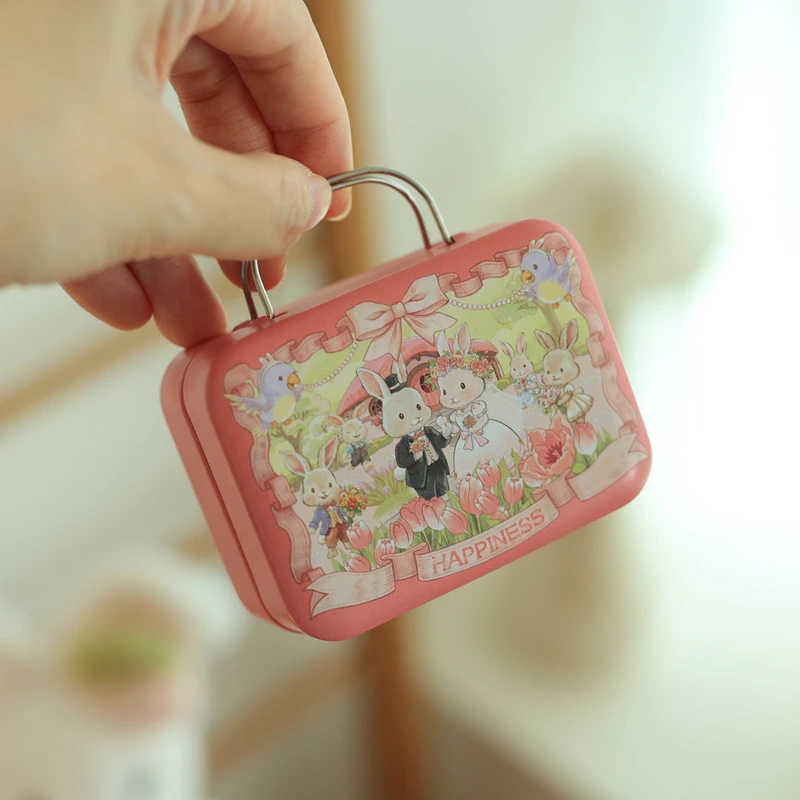 petite valise de couple lapin de dessin animé, 18 boîtes à bonbons, mini bijoux de voyage, coffret cadeau de mariage, mallette de rangement pour cils à la maison, 1 pièce