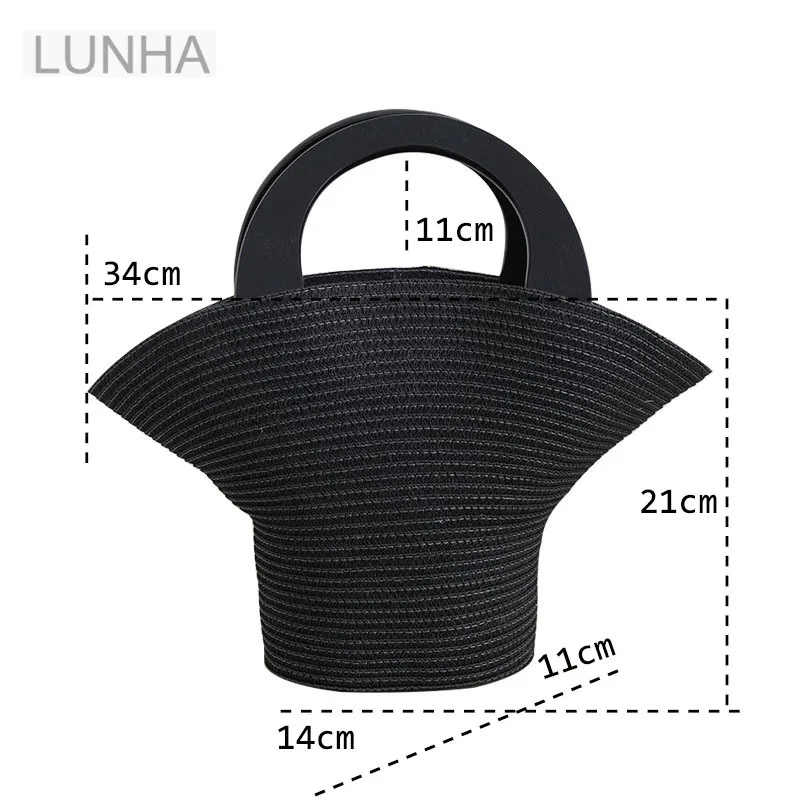 sac à main tissé en paille en forme de chapeau pour femmes, fourre tout de plage d'été, sac seau en paille de blé fait à la main pour les voyages de vacances