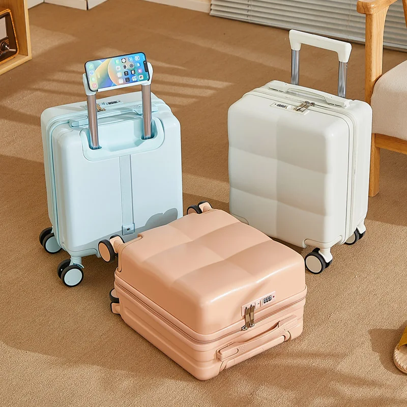 valise à main de 14 pouces avec support pour téléphone, petite valise portable pour courts voyages avec roues pivotantes, légère