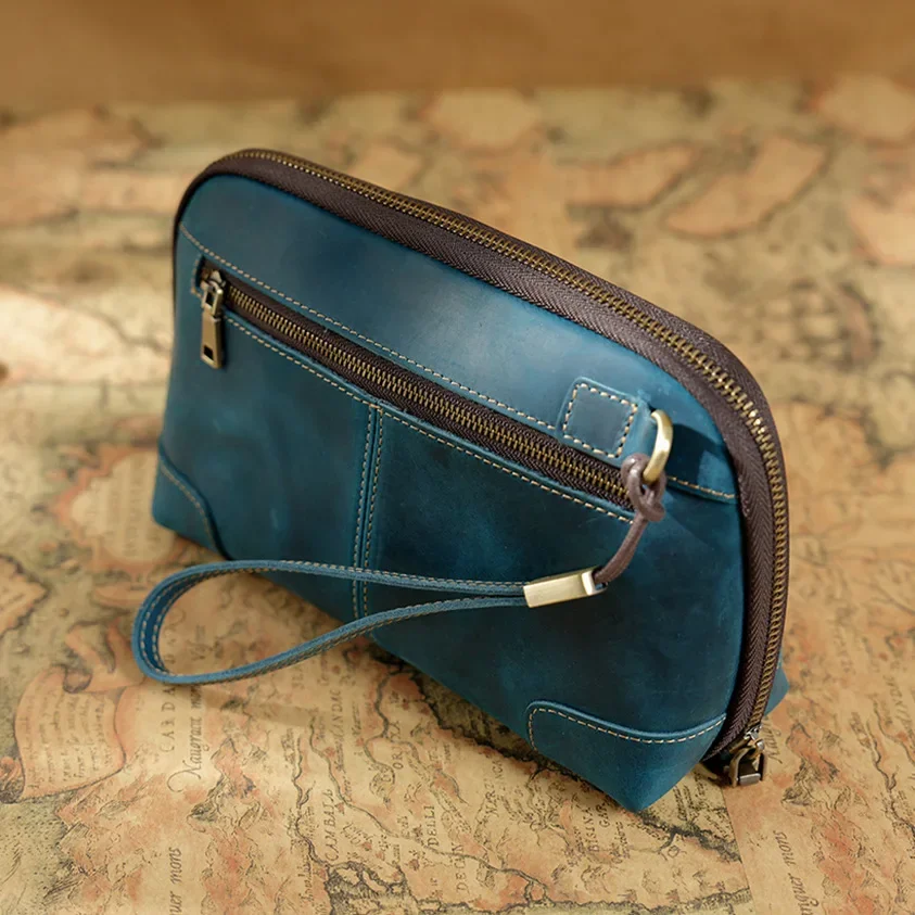 sac à main en cuir véritable pour hommes et femmes, portefeuille en cuir de vache avec porte clés, porte monnaie portable, pochette