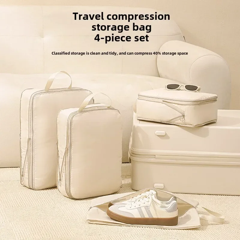 sac de cubes d'emballage à compression de voyage, valise portable, organisateurs de vêtements, étuis de rangement de bagages étanches, sacs à tiroirs 4 pièces/ensemble