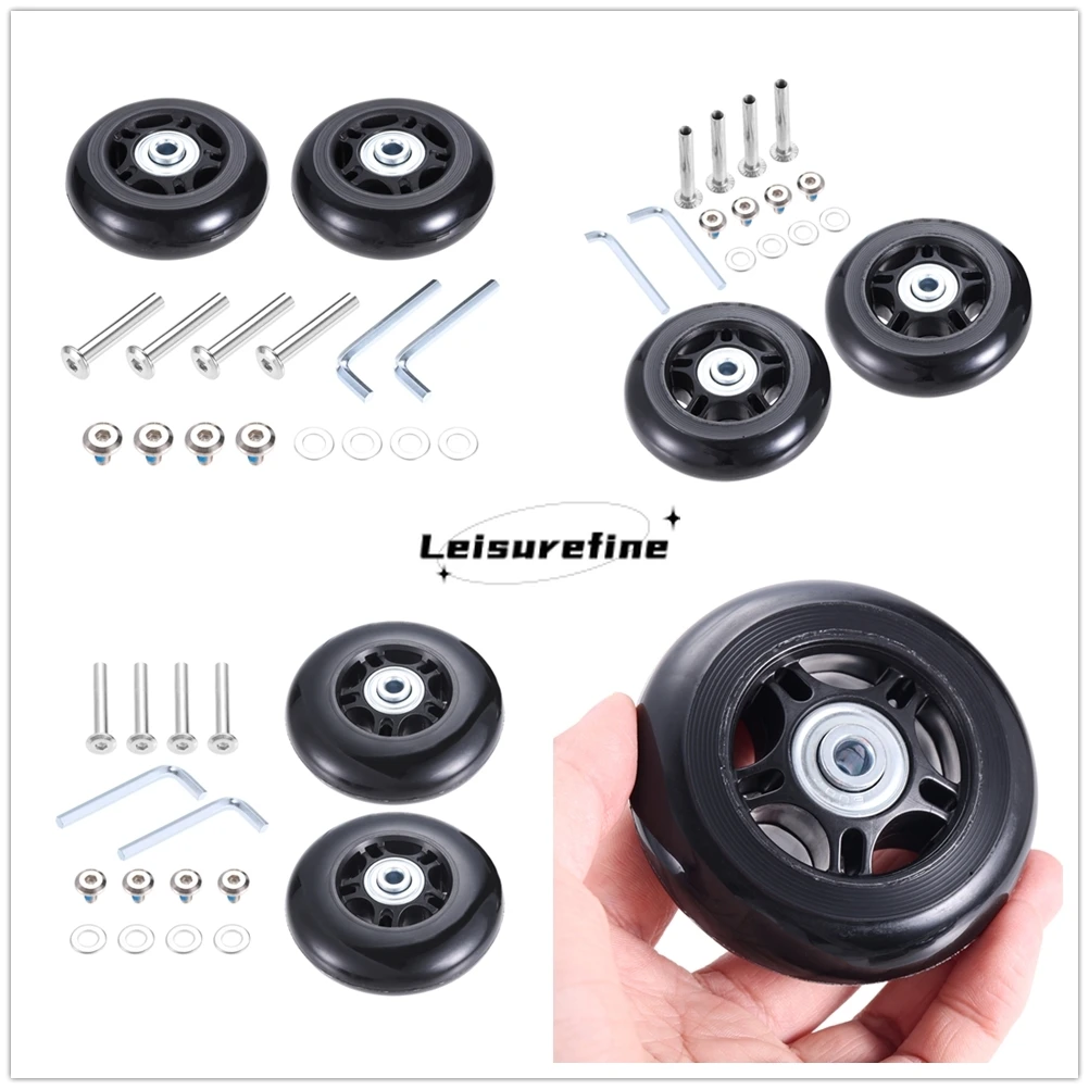 2 kits de roues pivotantes pour valise, essieux en caoutchouc et acier, remplacement de roue à bagages, Anti-bruit Durable avec outils 68/75/78mm x 24mm, installation facile