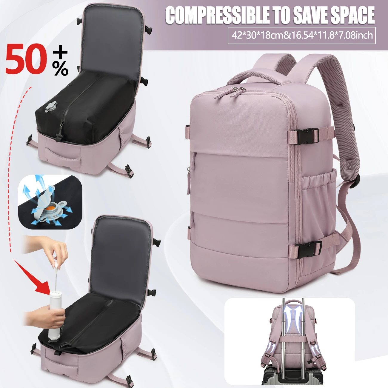 sac à dos à compression sous vide, sac de cabine approuvé ryanair, sac à dos unisexe pour ordinateur portable de 15,6 pouces, sac à dos de voyage sous vide pour randonnée en plein air