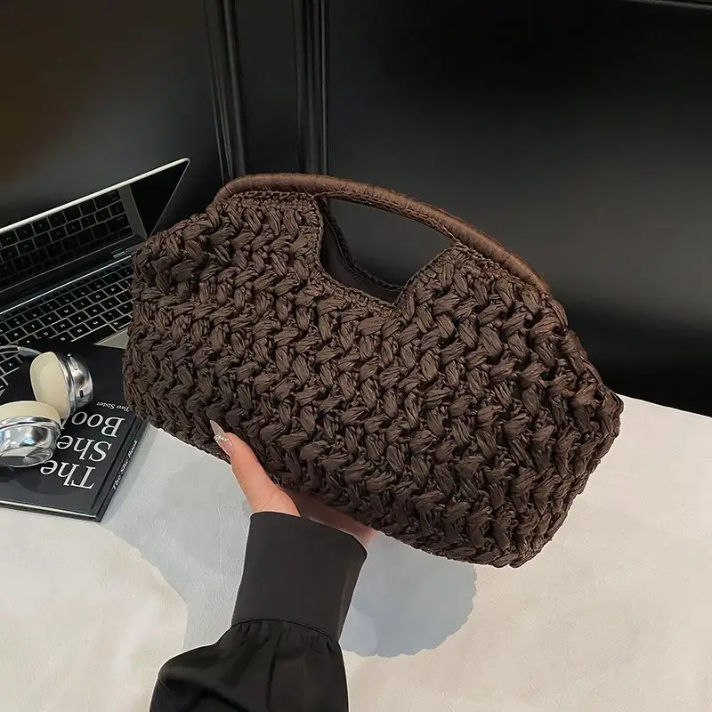 Sac à main tissé élégant pour femmes, sac sous les bras en paille de plage, sacs à bandoulière polyvalents et exquis, sacs de soirée pour cadeaux pour femmes