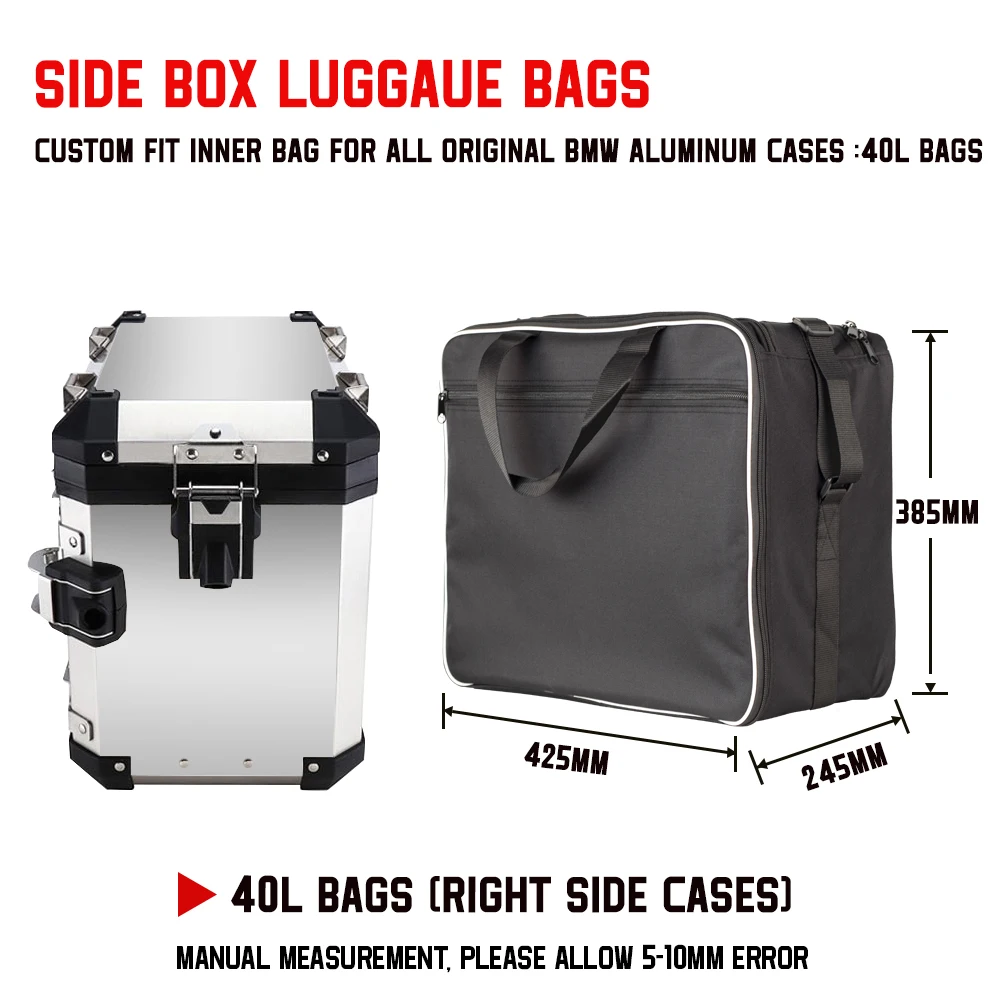 sacs intérieurs noirs pour bagages de moto, valises d'aventure bmw runder gs adv, sac hurbikes, r1250, r1250 gs