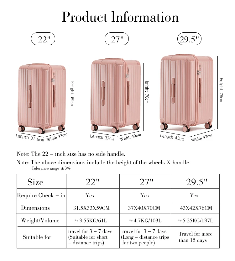 lightgo 23kg grande valise à bagages 22/27/29.5 pouces usb c charge capacité maximale mode 158cm iata continuer