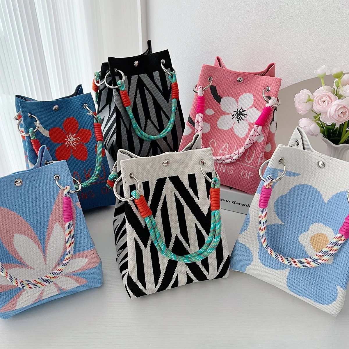 Sac à main tricoté pour femme - Sac à main seau d'eau tendance pour le travail, les voyages, le shopping