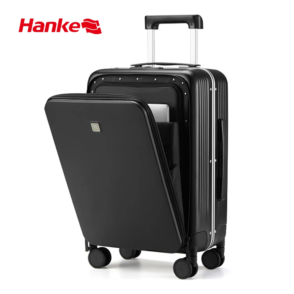 hanke-valise de voyage d'affaires, bagage à main, cabine d'embarquement, valise à roulettes, matériau pc, roues tournantes, nouveau design