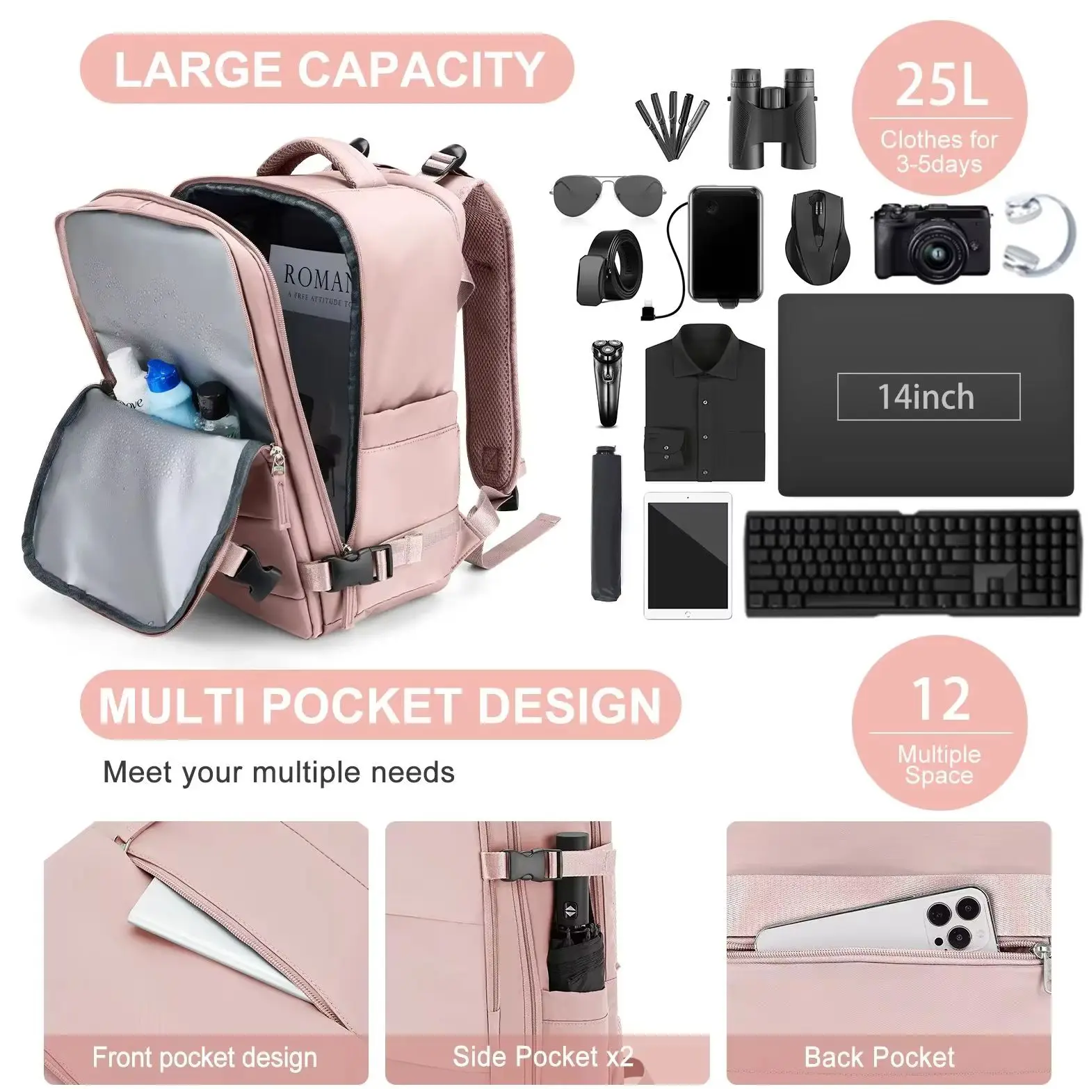 ensemble de valise de voyage à roulettes pour hommes et femmes, bagage à main, valise à roulettes, sac à dos, cabine d'embarquement, roues 20, 24, en effet, 3 pièces