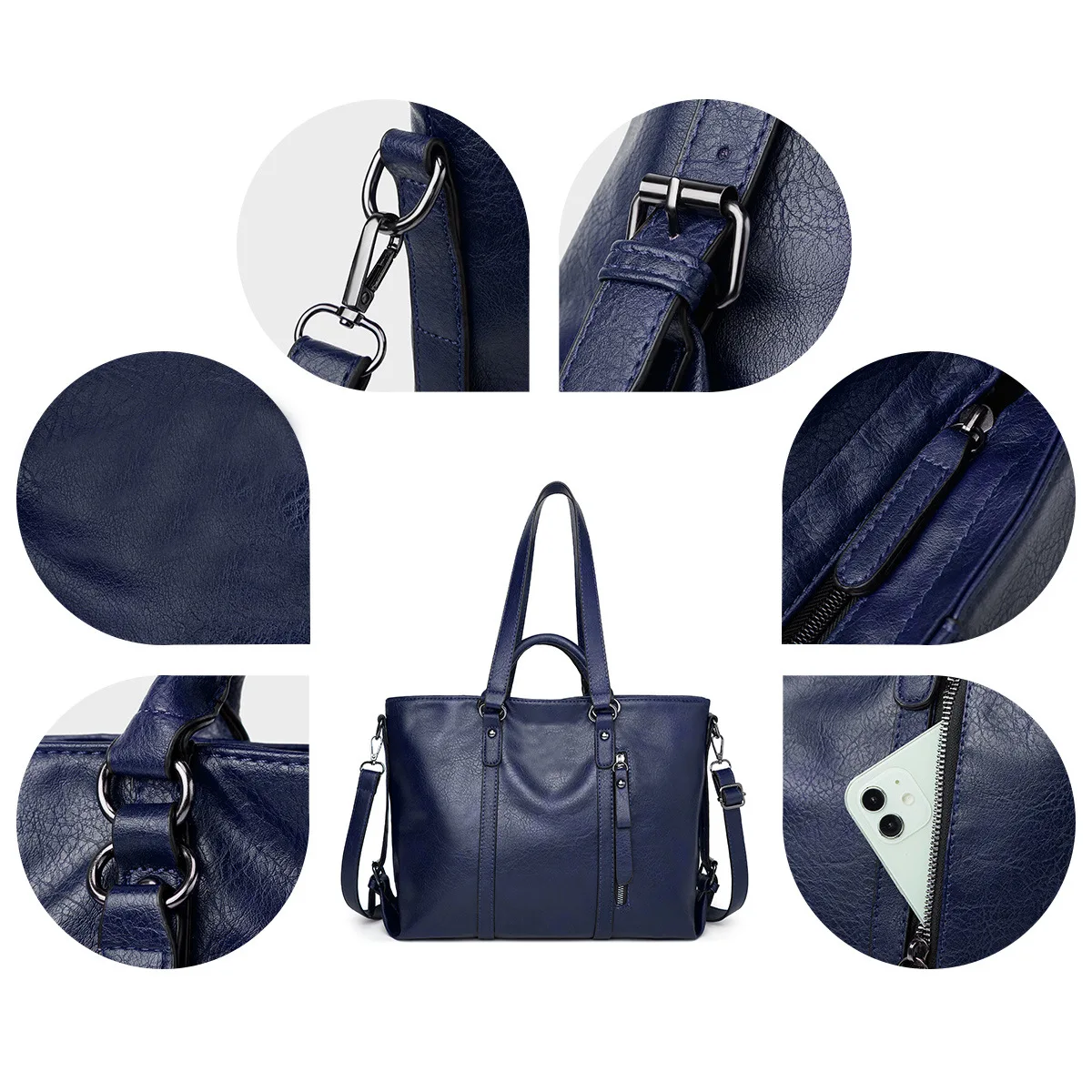 sac à main de travail en cuir pu rétro de 14 pouces et design multi poches, adapté au sac d'ordinateur de bureau pour un usage quotidien pendant
