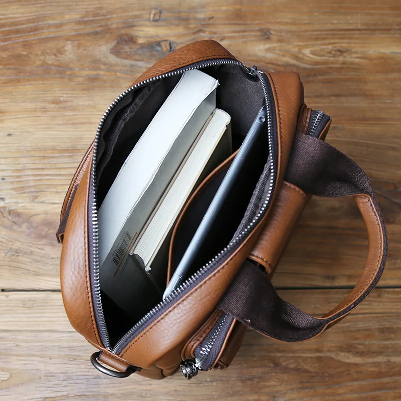 sac à main en cuir véritable pour hommes, style vertical, sac à bandoulière à la mode, couche supérieure en peau de vache, porte documents à fermeture éclair fait à la main