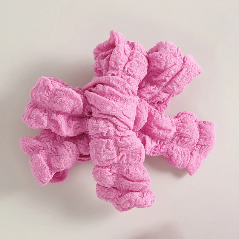 vêtements pour enfants filles, couleur unie, froncé, manches courtes, col élastique, hauts, taille élastique, pantalon évasé, bandeau, costume 3 pièces