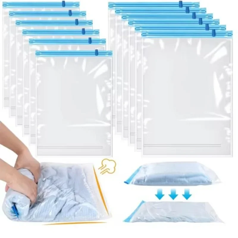 sacs sous vide réutilisables pour vêtements de voyage, sacs de rangement à compression enroulable pour valises, hauts et pantalons, sacs de rangement portables pliables
