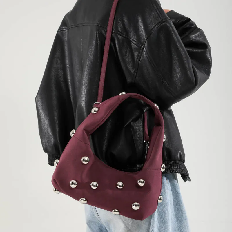 sac à main de luxe clouté perlé pour femme, sac à main en cuir suédé, sacs à bandoulière initiés, sac à main solide, papier rouge vin, violet