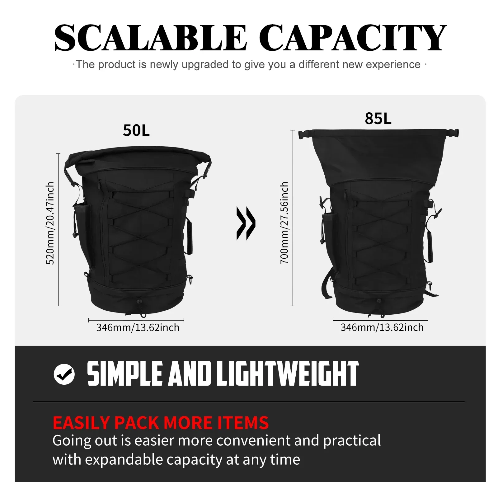sac à dos universel multifonction Étanche pour moto, bagage de voyage en plein air, barre extensible, dossier avec sangle