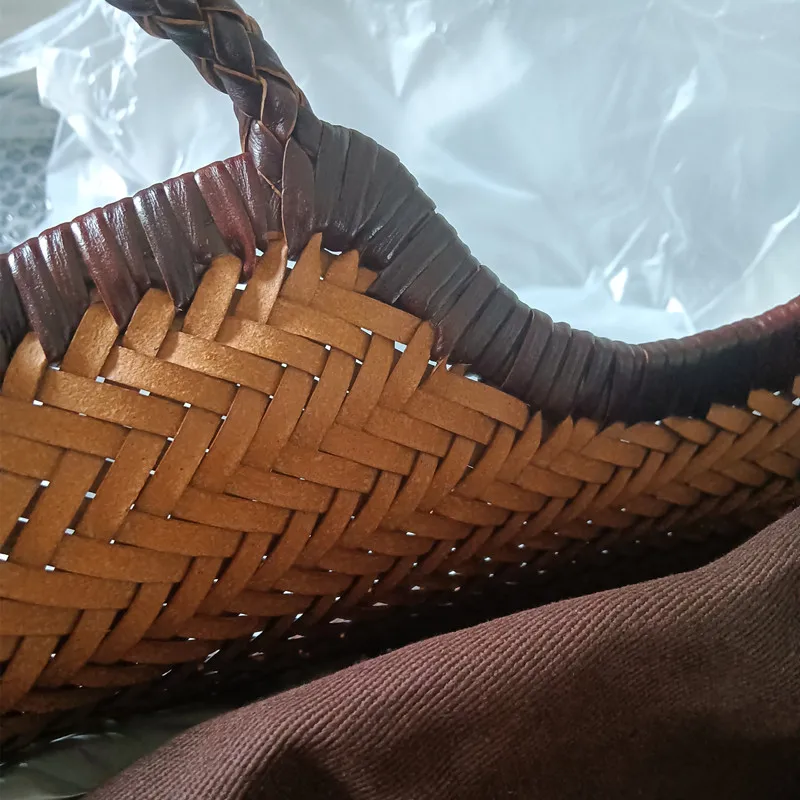 sacs à main en cuir de mode pour femmes, tissage de cuir, sac de shopping décontracté, panier vintage, fourre tout, sac de shopping croisé en peau de vache