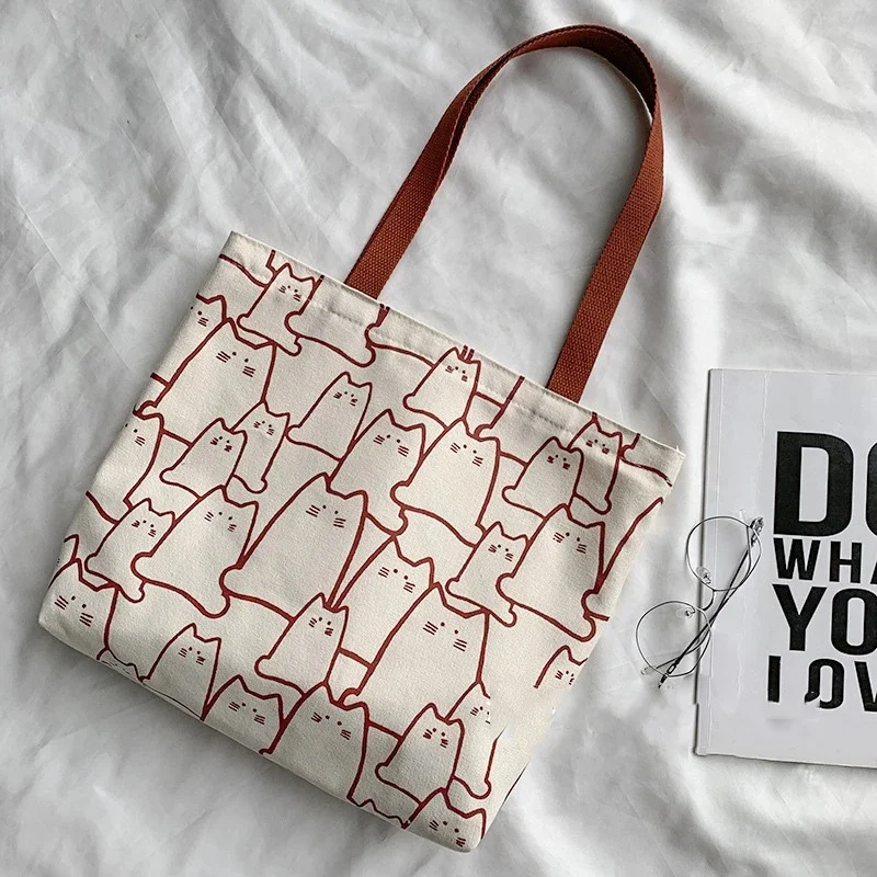 sacs en toile sac à main pour femmes shopper mignon chat sac fourre tout avec fermeture éclair sac de créateur style japonais dessin animé petite épaule