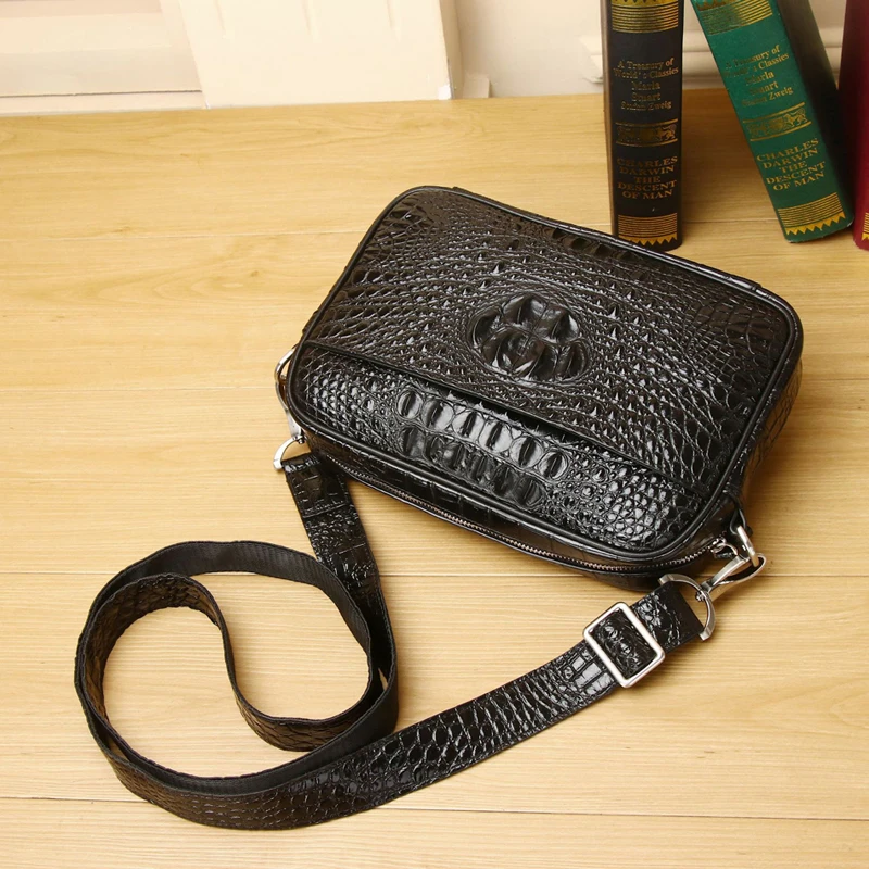 sac à main en alligator en cuir véritable pour homme, grande capacité, porte documents d'affaires, sac à bandoulière, sac en peau de cercle véritable, mode
