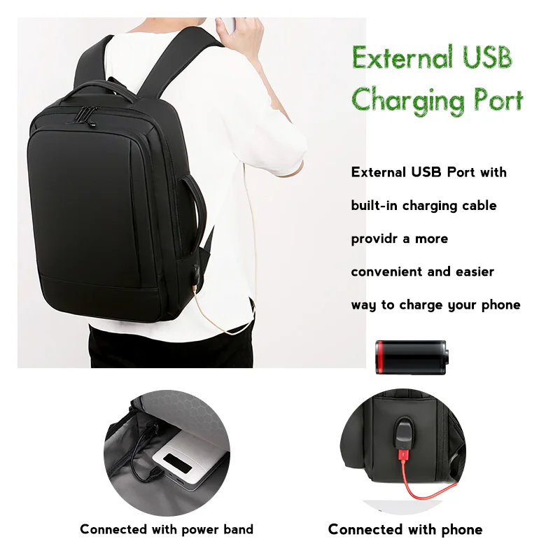 sac à dos de voyage extensible 1 pièce, sac à dos d'affaires décontracté pour hommes, avec chargement usb, tissu imperméable, adapté aux déplacements quotidiens