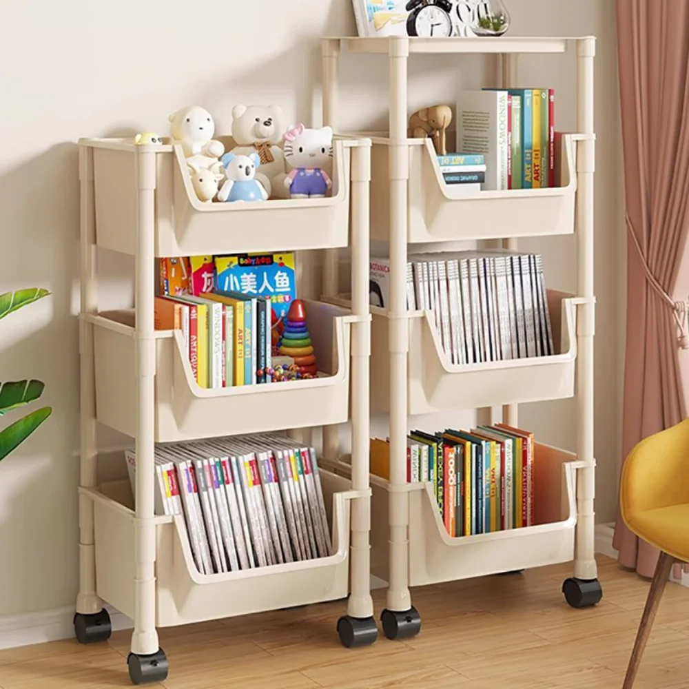 bibliothèque t1 à roulettes pour enfants, rangement pour jouets à la maison, étagères de lecture, meubles à roulettes, petite bibliothèque