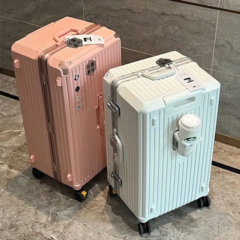 valise de voyage de grande capacité avec cadre en aluminium, Étui à tige de traction 24/28/32 pouces, avec porte gobelet