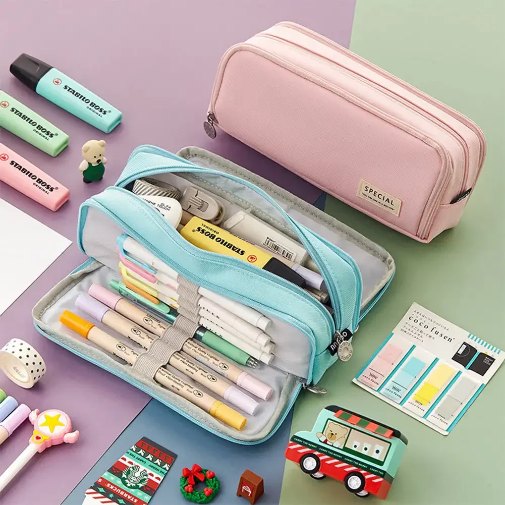 trousse à crayons de grande capacité, étuis à crayons mignons kawaii, trousse à stylos pour étudiants, grande boîte de fournitures scolaires, sacs à crayons staacquering, poudres à crayons