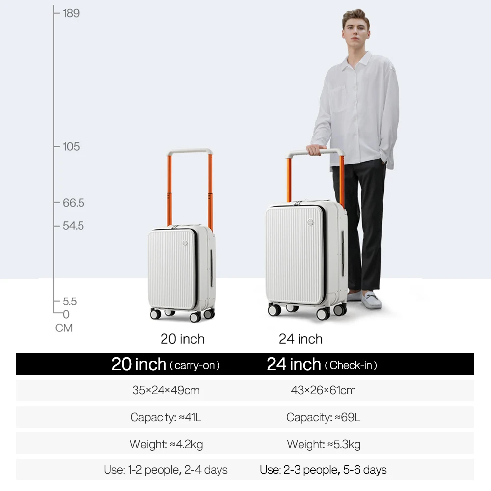 mixi – valise de voyage à large poignée pour ordinateur portable, bagage à main de 20 pouces pour femmes, cadre en aluminium, valise à roulettes 24 pouces