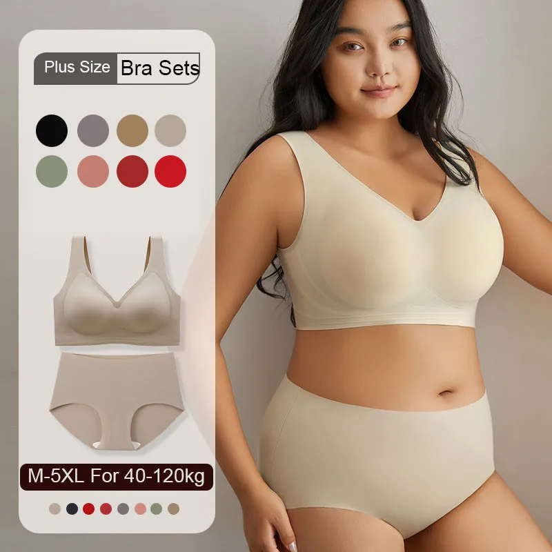 M-5XL pour 40-120kg grande taille femmes soutien-gorge ensembles culottes dodues filles femmes grande poitrine petit Anti-affaissement sans fil surdimensionné soutiens-gorge