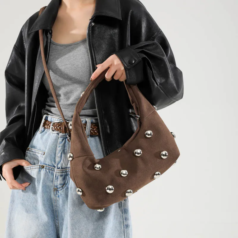 sac à main de luxe clouté perlé pour femme, sac à main en cuir suédé, sacs à bandoulière initiés, sac à main solide, papier rouge vin, violet