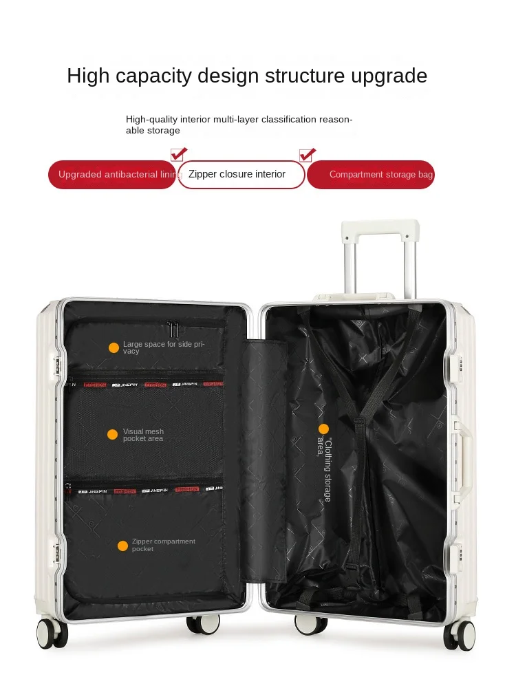 valise à cadre en aluminium de grande capacité de 28 pouces, boîtier de chariot durable avec roues universelles, valise de voyage d'affaires 24