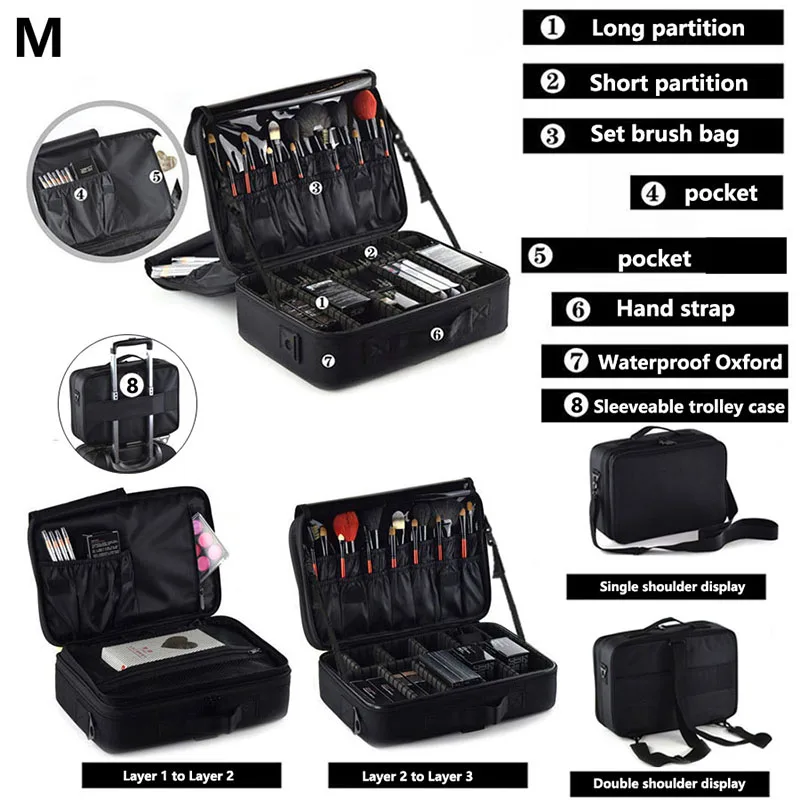 trousse de maquillage professionnelle pour femmes, boîte à outils de voyage de grande capacité pour beauté des ongles, organisateur de cosmétiques, valises pour boîtes de rangement de maquillage
