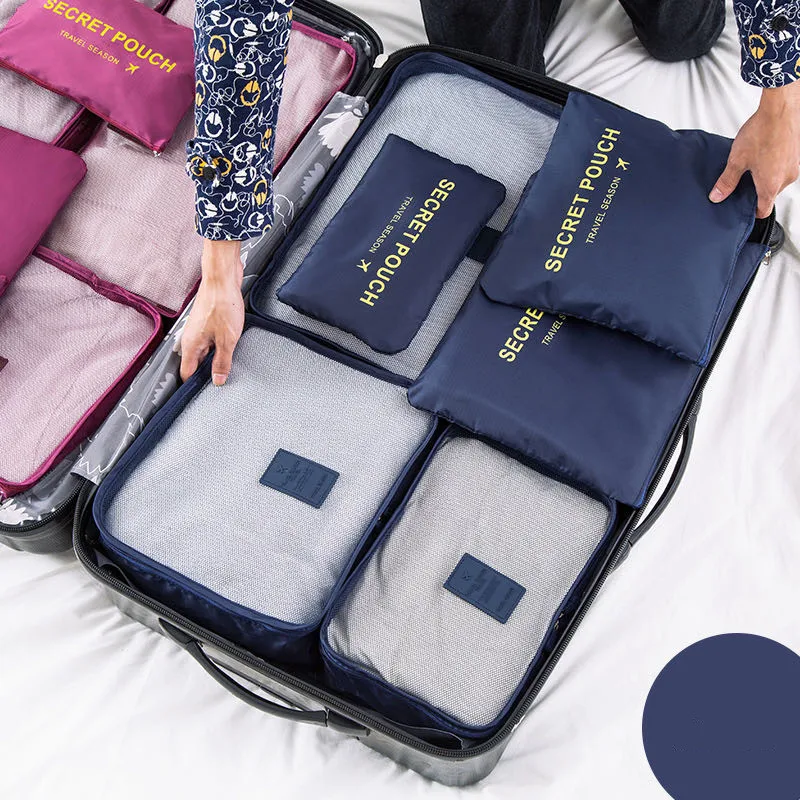 grand paquet de 6 sacs de voyage, organisateur de vêtements, sac de rangement, sac de valise de garde robe, organisateur de voyage, sac cube d'emballage de chaussures