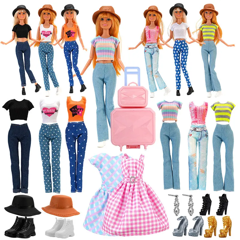 1 ensemble de mini valise pour poupées, étui de voyage, nouvelle tenue, usage quotidien, chemise, pantalon, accessoires de poupée, jouet pour enfants, cadeau