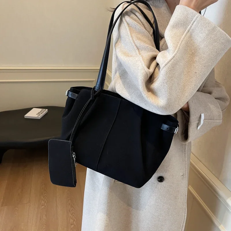 grand sac fourre tout en daim pour femme, léger, sous les bras, sac à main décontracté, solide, document, voyage, initié, e27