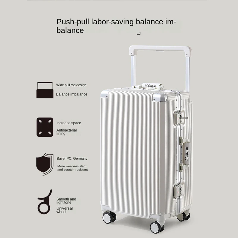 valise de voyage 20 "22" 24 "26 pouces, cadre en aluminium, boîtier de chariot, bagage à main avec porte gobelet, boîte d'embarquement, bagages roulants
