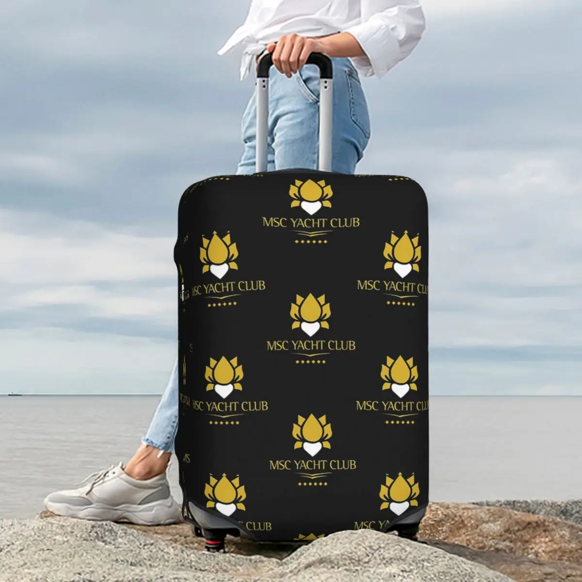 msc yacht club logo design cap valise couverture protection Élastique voyage bagage protecteur couvre pour 18 32 pouces