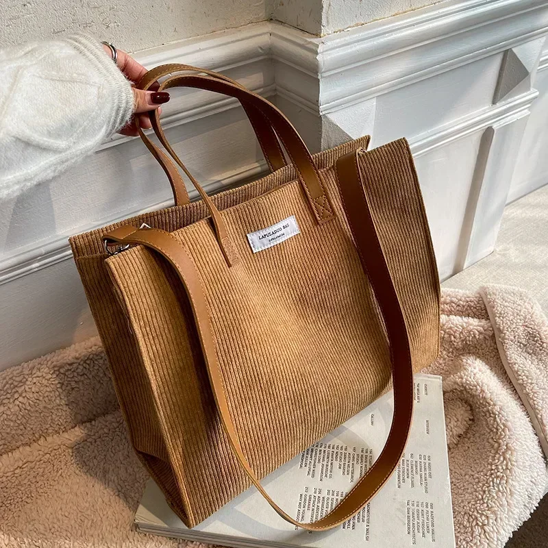 sacs à main vintage en velours côtelé pour femme, sacoche à bandoulière, fourre tout, shopping