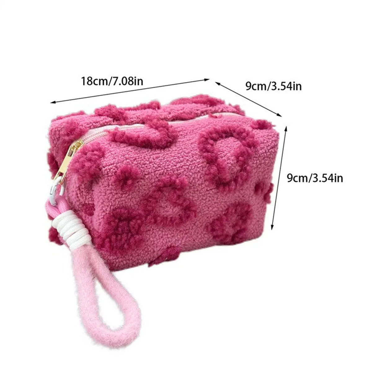 sacs de maquillage en peluche avec poignée, sac de rangement de cosmétiques de voyage souple, organisateur portable imprimé d'amour, trousse à crayons, pochette mignonne