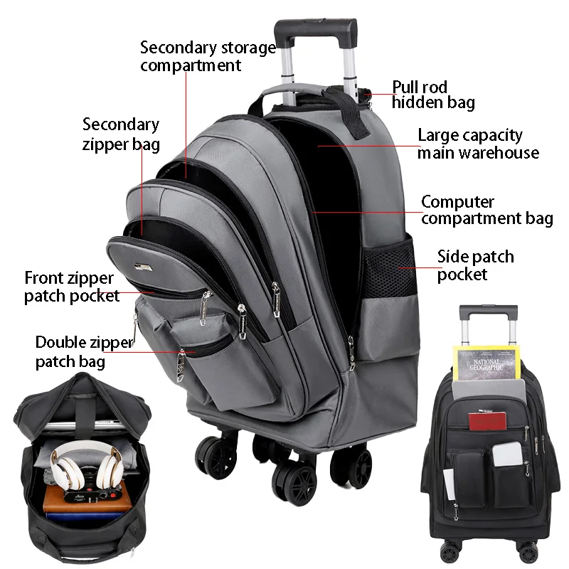 bagage de voyage, roues universelles, sac de chariot de voyage, sac d'ordinateur d'affaires, sac à dos multifonctionnel de grande capacité