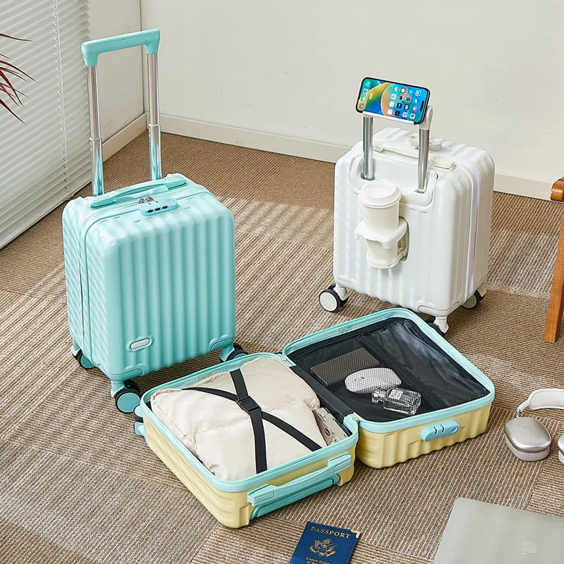 valise à main de 14 pouces avec porte gobelet et support de téléphone adaptée aux hommes et aux femmes pour les courts voyages avec roues pivotantes