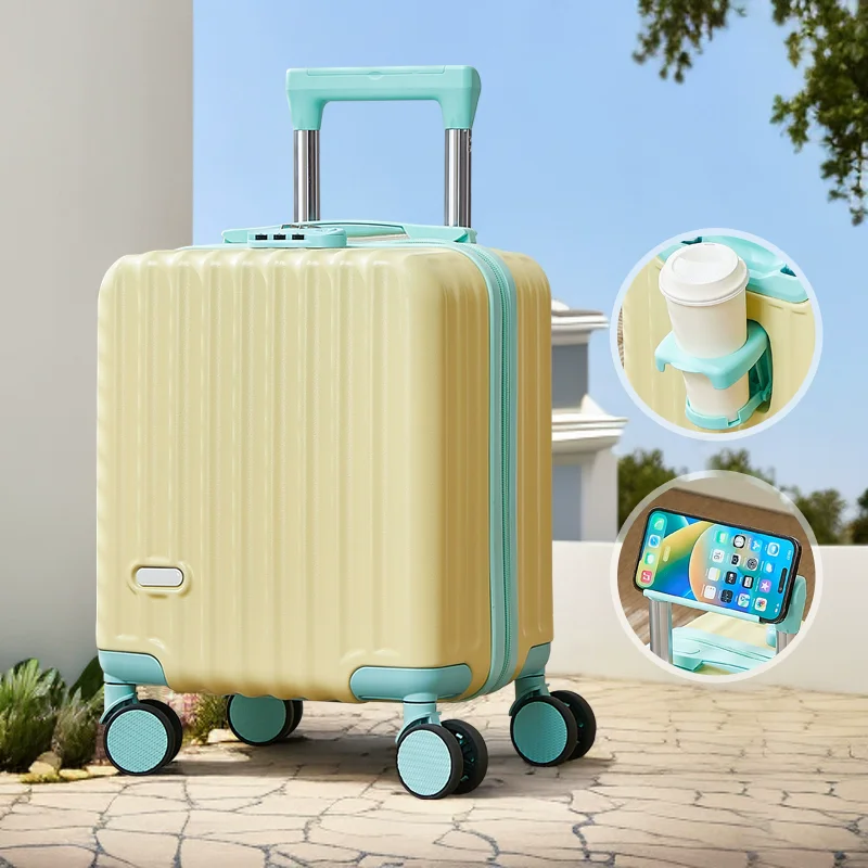 petit bagage de 14 pouces peut sortir sur l'avion sans vérifier, avec verrouillage par mot de passe, valise en cuir, boîtier de chariot de voyage
