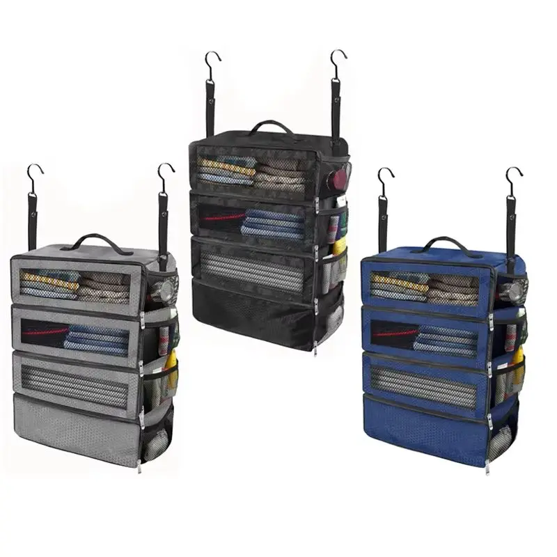 organisateur de valise, organisateur de bagages de voyage de grande capacité, étagère suspendue, emballage cube placard, sacs de rangement pliables suspendus